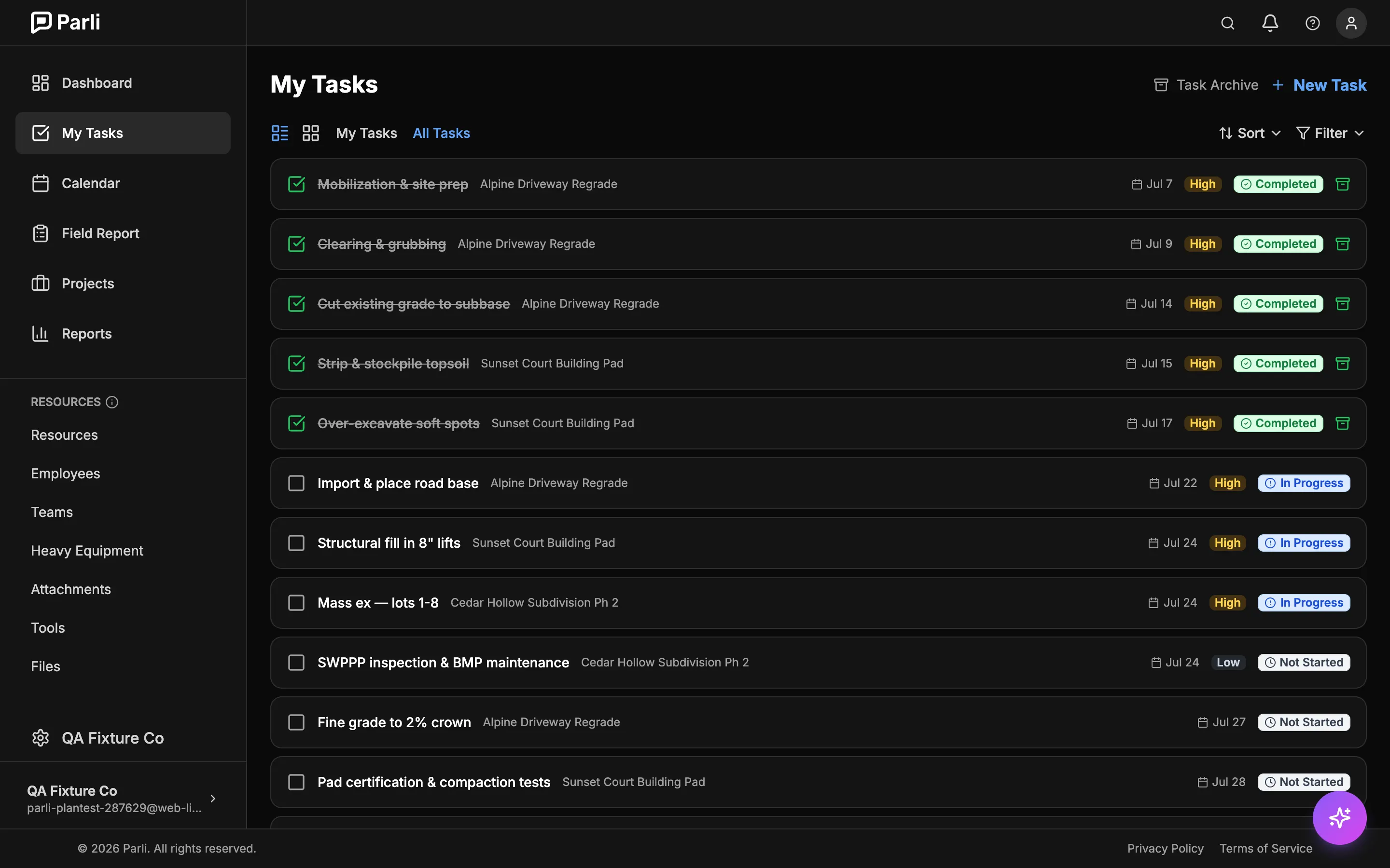 Task grid with dates, assignees, and progress mid-reschedule