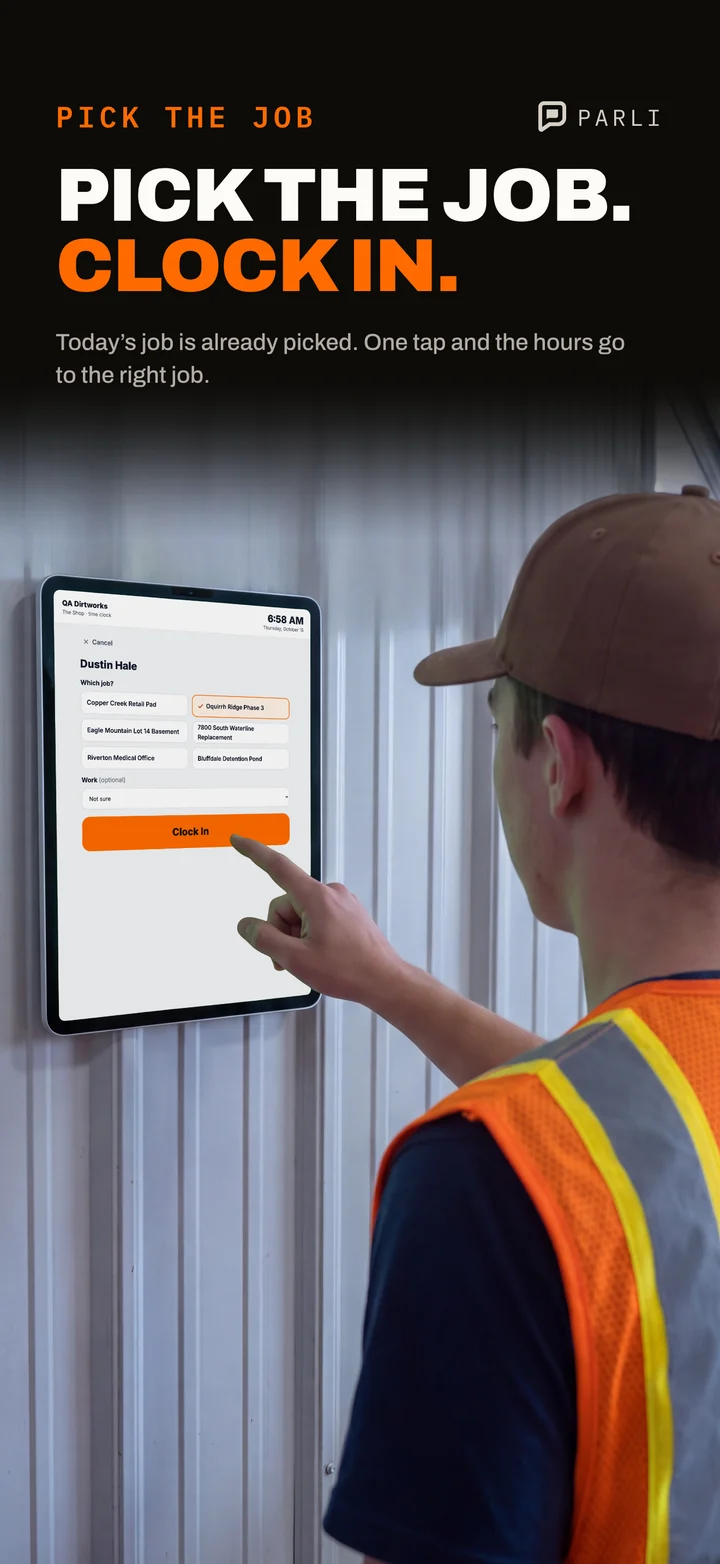 Picking today's job on Parli's shop tablet before clocking in