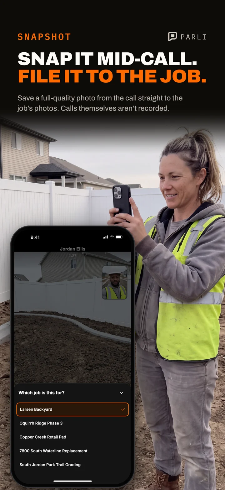 Saving a snapshot from a Parli video call to the job's photos