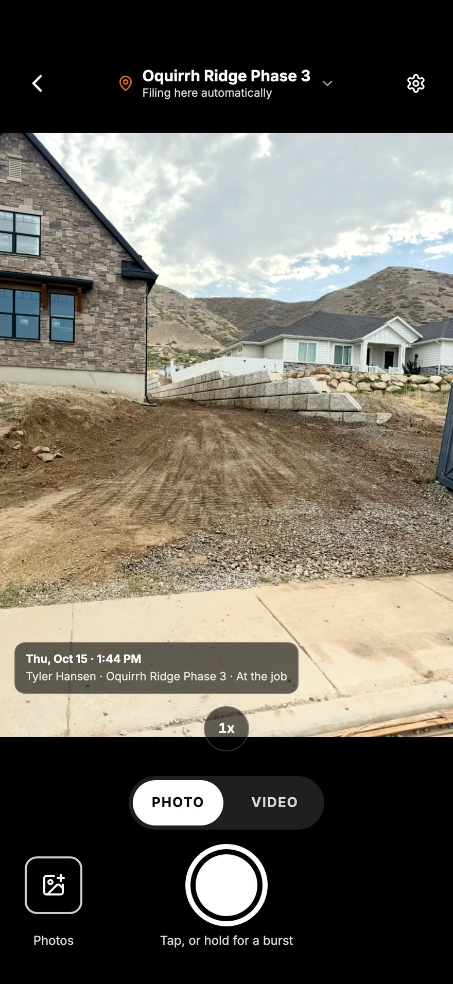 The Parli camera, filing photos to Oquirrh Ridge Phase 3
