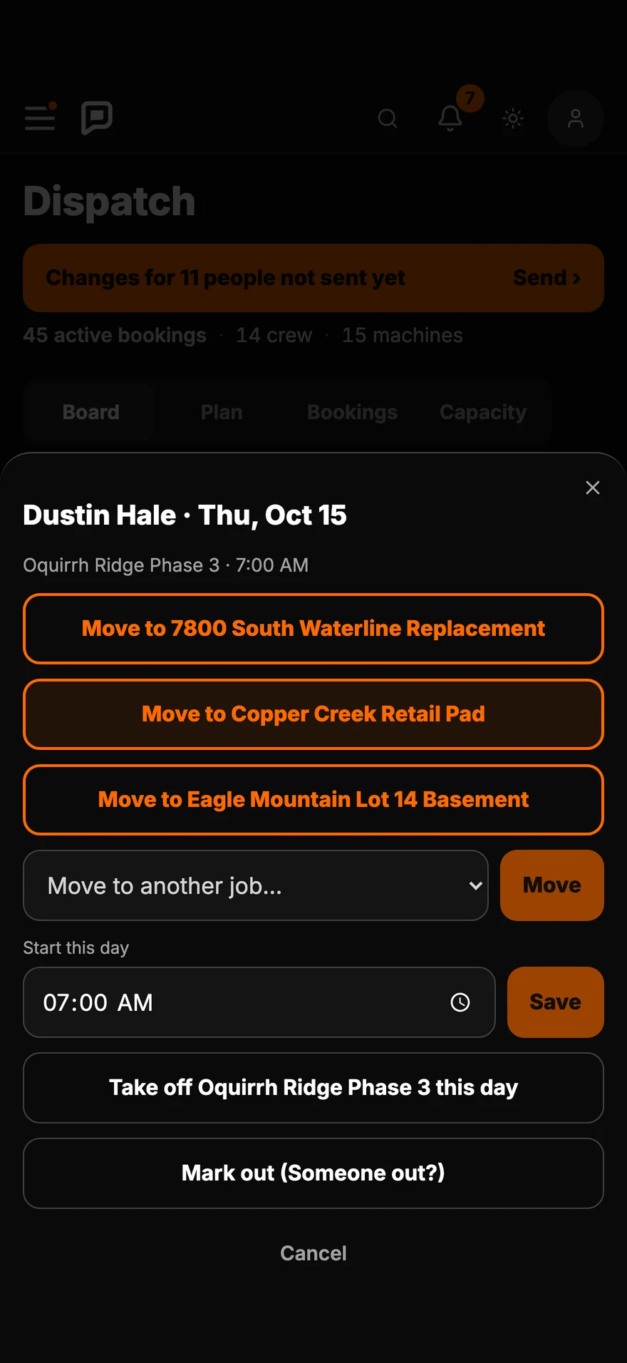 Moving Dustin Hale to another job on the Dispatch board