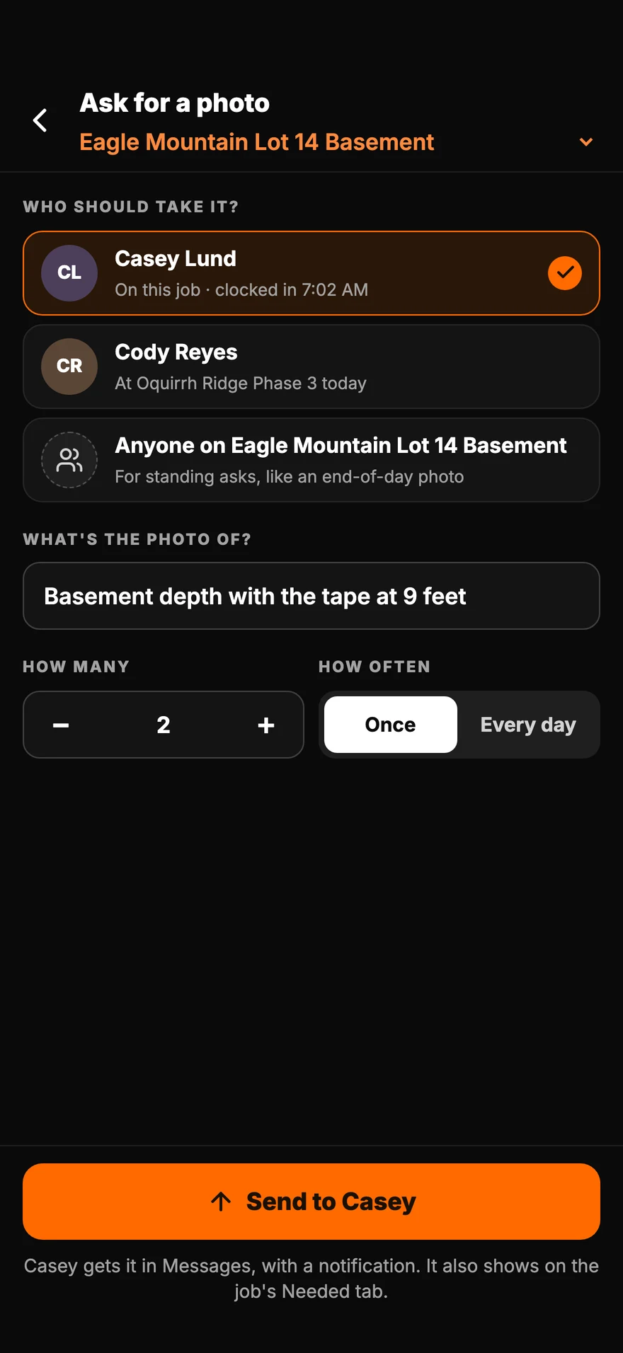 Asking Casey Lund for a photo of the basement depth