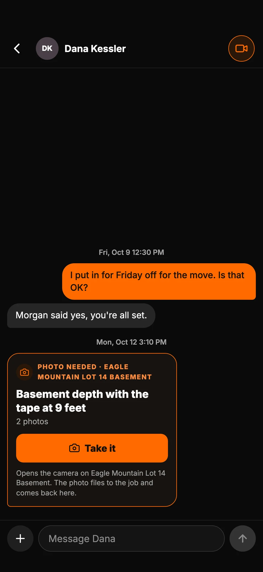 A conversation with Dana Kessler, with a photo request for the basement depth