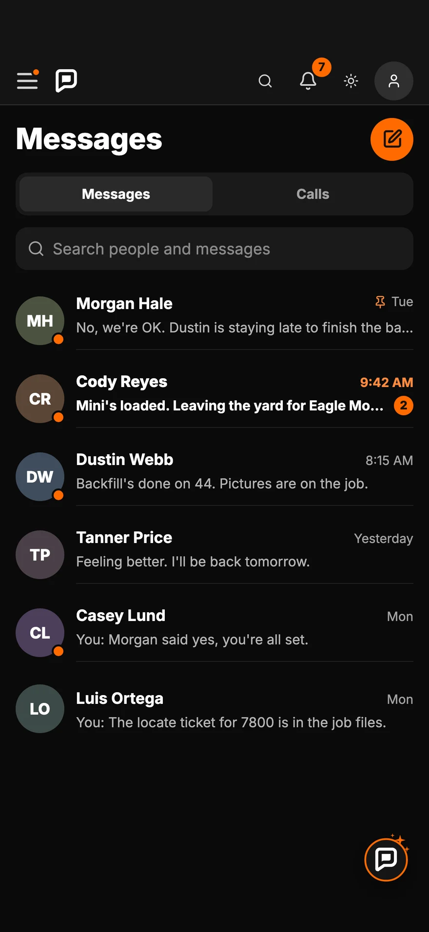 Parli Messages: one list of crew conversations