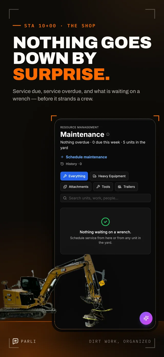 Nothing goes down by surprise. Service due, service overdue, and what is waiting on a wrench, before it strands a crew.